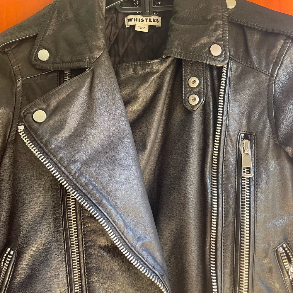 Whistles Black Leather Jacket Womens 0 xs biker